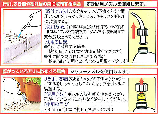 二種類のノズルで効果的に散布できます